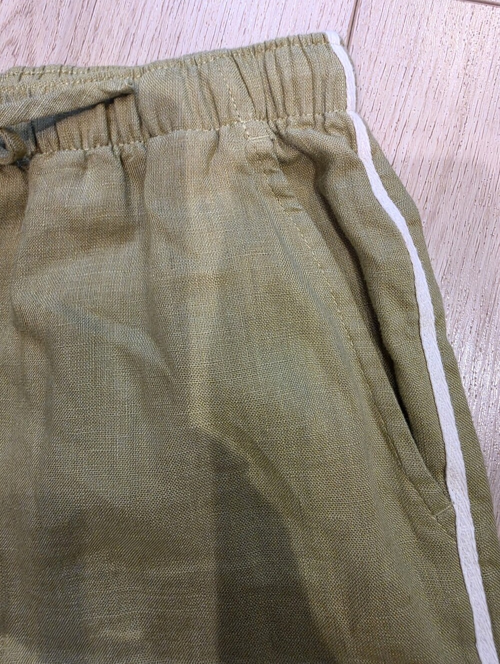 Rachel Zoe 100% Linen Wide Leg Pants XS Olive Green Side Stripe Drawstring - Picture 3 of 6